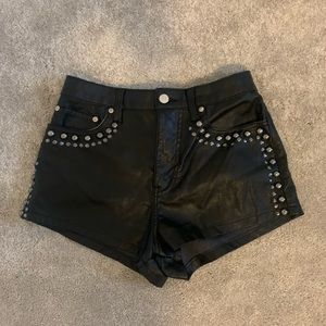 Faux leather studded shorts